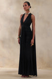 Roselani Black Halter Neck Maxi Dress With Open Back