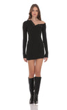 Off Shoulder Henley Dress in Black