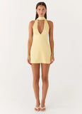 Alicia Satin Halter Mini Dress Pastel Yellow