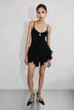 Calantha Ruffle Mesh Mini Dress Black