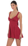 Floral Jacquard Bow Tie Dress in Maroon