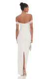 Tulle Off Shoulder Sleeve Maxi Dress in White