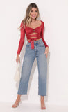 Long Sleeve Sparkle Top in Red