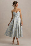 One Wish Light Blue Jacquard Sweetheart Midi Dress