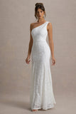 Gigou White Lace Asymmetric Maxi Dress