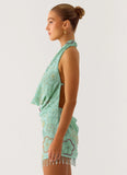 Outlaw Beaded Mini Dress Mint Aqua