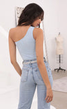 Asymmetric Bodysuit in Light Blue