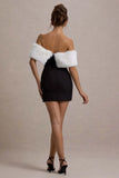 Little Luxe Black Bardot Mini Dress With White Fur Trim