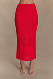Madeline Scallop Knit Midi Skirt Red