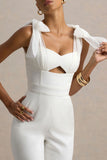 Claudelle White Flared Leg Jumpsuit With Organza Bow Straps