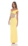Off Shoulder Lace Cutout Maxi Dress in Yellow