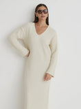 Cream V Neck Knitted Maxi Dress
