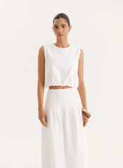 White Cotton Bubble Hem Top