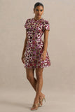 Eira Pink Floral Embellished Sequin Crew Neck Mini Dress
