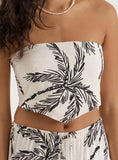 Printed Linen Blend Bandeau Top