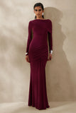 Kessara Burgundy Asymmetric Neck Maxi Dress With Sash And Gathered Detailing