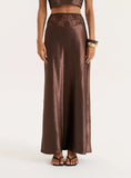 Chocolate Satin Crochet Panelled Maxi Skirt