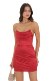 Satin Corset Strapless Dress in Red