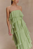 Alexa Ruffle Chiffon Maxi Dress Pastel Lime