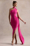 Icon Dark Pink One Shoulder Cut Out Maxi Dress With Scarf