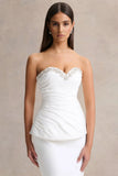 Ambria White Satin Hand Embellished Sweetheart Neck Corset Top