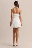 Valetta White Plunge Neck Tailored Mini Dress
