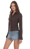 Pinstripe Button Up Shirt in Brown