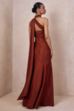 Cara Rust Matte Satin High Neck Maxi Dress