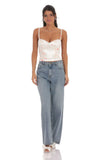 Floral Satin Open Back Tie Top in Cream