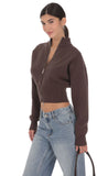 Knit Mock Neck Zip Up Cardigan in Brown