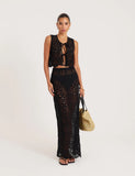 Black Crochet Tie Front Sleeveless Top