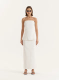 White Pinstripe Tailored Denim Maxi Skirt