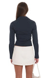 Ruched Button Up Shirt in Navy
