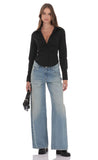 Ruched Button Up Shirt in Black