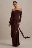 Jovie Brown Bardot Wrap Maxi Dress With Sash Detail
