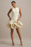 Tamie Stone Boat Neck Ruffled Mini Dress