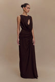 Oria Chiffon Maxi Dress Cacao Brown
