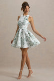 Waverly Green Porcelain Print Racer Neck Sleeveless Skater Mini Dress