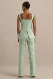 Aceline Light Green Square Neck Tailored Jumpsuit
