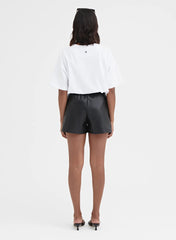 Black Elasticated Faux Leather Short