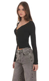 Ribbed Hook and Eye Cardigan in Black