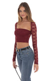 Lace Long Sleeve Top in Burgundy