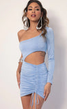 One shoulder Long Sleeve Dress in Blue