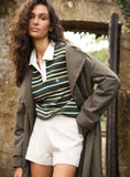 Green Striped Contrast Collar Rugby Top