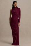 Aphra Burgundy High Neck Maxi Dress With Cape Sleeve