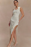 Virginia Suiting Embroidered Midi Dress White