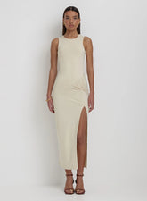 Cream Slinky Side Split Maxi Dress