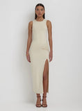 Cream Slinky Side Split Maxi Dress