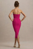 Nina Dark Pink Structured Strapless Corset Midi Dress