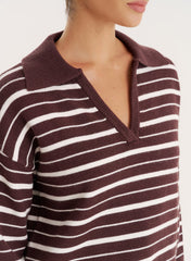 Brown And White Stripe Knitted Rugby Top